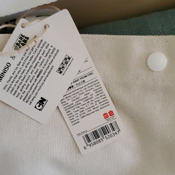 NWT We Bare Bears Grizzly, Miniso Tote ***BOUGHT IN JAPAN*** Grumpy Bear - Picture 8 of 8